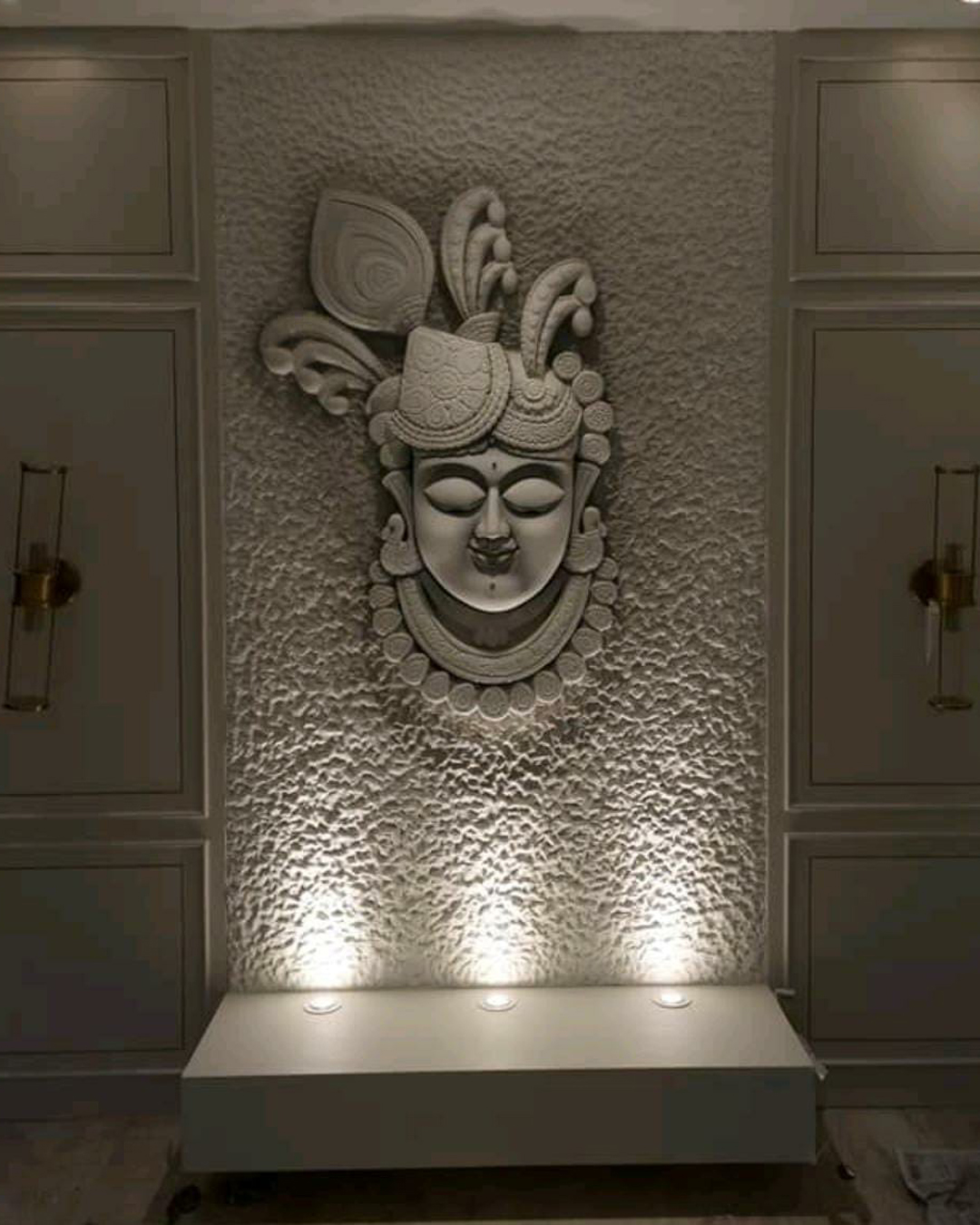 Riddhi Siddhi Art Creations - Spotlit White Relief Srinathji Darshan Mural